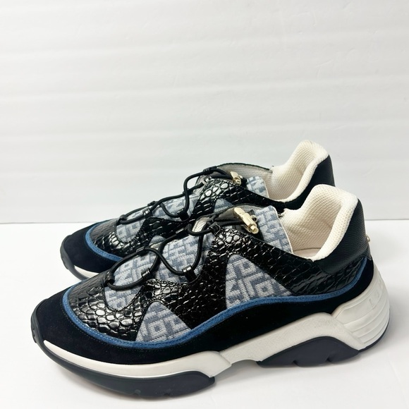 LONGCHAMP WOMEN BLUE BLACK WHITE GOLD LEATHER SIZE 41 SNEAKER SHOES - Picture 2 of 9